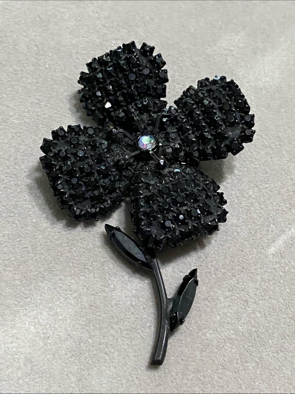 Black Crystal Mourning Flower Brooch